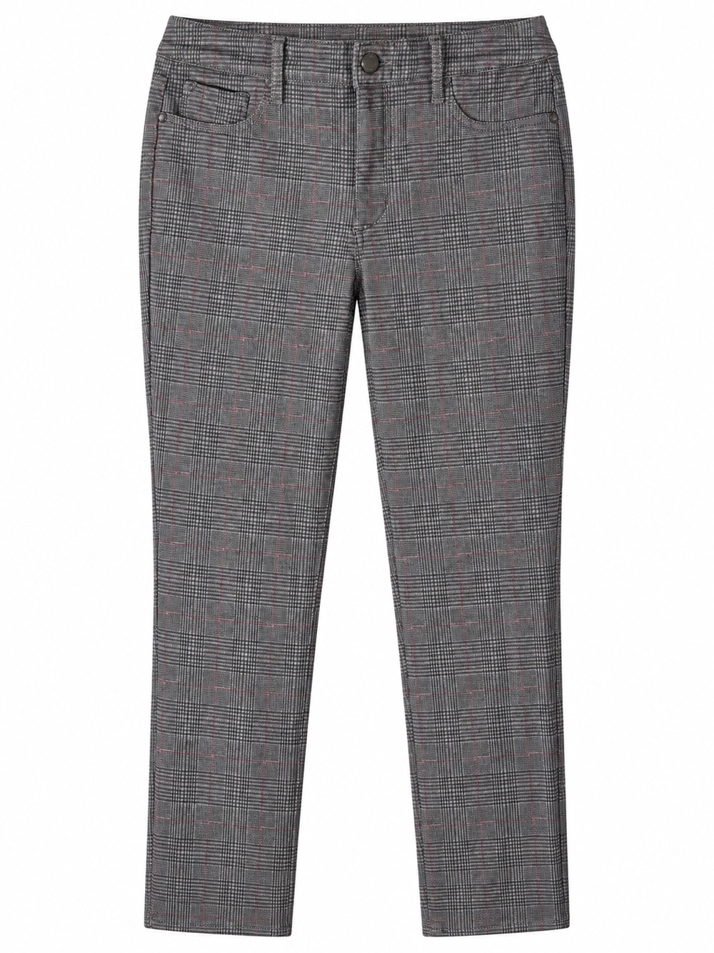 Gloria Vanderbilt Slim Glen Plaid Jeans in Gray with Subtle Red Check